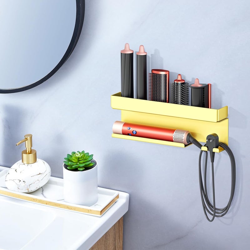 Oukimly Store Storage Hair Dryer Holder for Curling Iron Accessories, Hair Tool Organizer Wall Mount, Curling Iron Holder, Bathroom Hair Straightener Holder Stand for Styler Attachments Organizer, Gold - Image 3